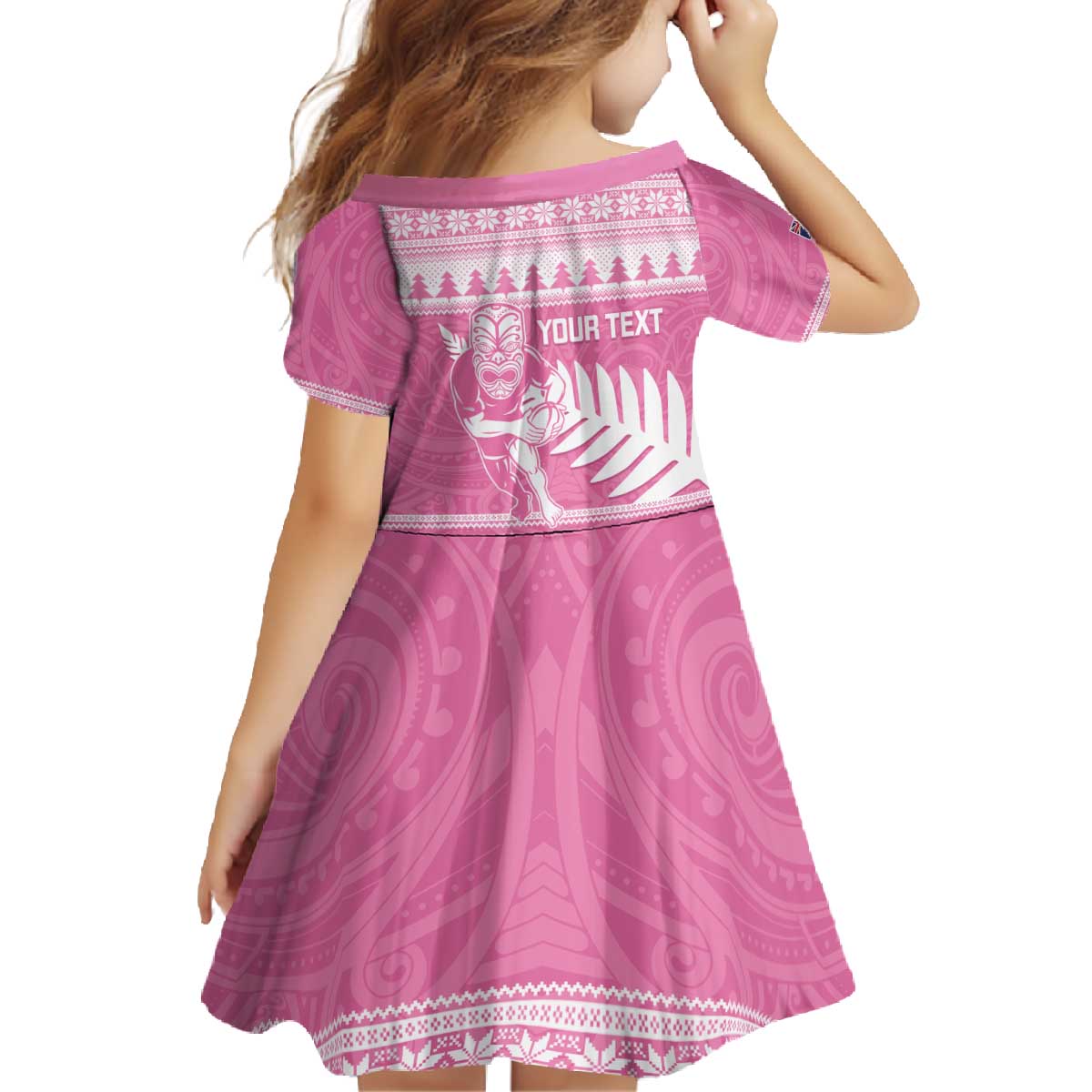 New Zealand Christmas Rugby Personalised Family Matching Off The Shoulder Long Sleeve Dress and Hawaiian Shirt Meri Kirihimete All Black Maori Pink Version - Aussie Hoodie