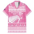 New Zealand Christmas Rugby Personalised Family Matching Off The Shoulder Long Sleeve Dress and Hawaiian Shirt Meri Kirihimete All Black Maori Pink Version - Aussie Hoodie