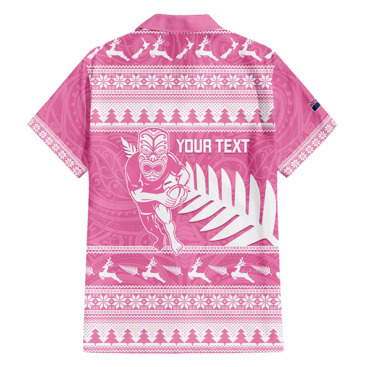 New Zealand Christmas Rugby Personalised Family Matching Off The Shoulder Long Sleeve Dress and Hawaiian Shirt Meri Kirihimete All Black Maori Pink Version - Aussie Hoodie