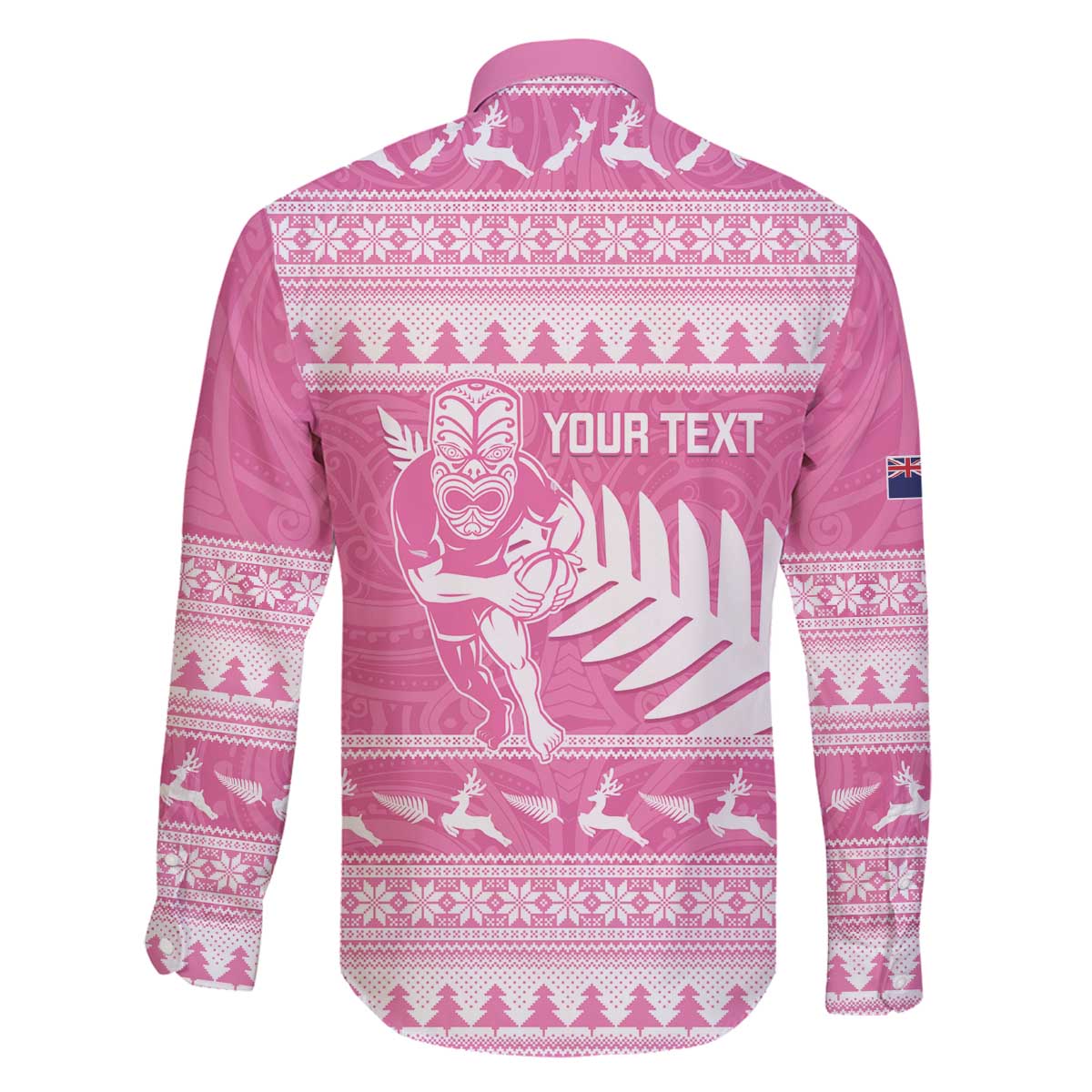 New Zealand Christmas Rugby Personalised Family Matching Off The Shoulder Long Sleeve Dress and Hawaiian Shirt Meri Kirihimete All Black Maori Pink Version - Aussie Hoodie