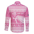 New Zealand Christmas Rugby Personalised Family Matching Off The Shoulder Long Sleeve Dress and Hawaiian Shirt Meri Kirihimete All Black Maori Pink Version - Aussie Hoodie