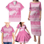 New Zealand Christmas Rugby Personalised Family Matching Puletasi and Hawaiian Shirt Meri Kirihimete All Black Maori Pink Version - Aussie Hoodie