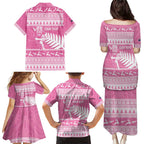 New Zealand Christmas Rugby Personalised Family Matching Puletasi and Hawaiian Shirt Meri Kirihimete All Black Maori Pink Version - Aussie Hoodie