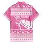 New Zealand Christmas Rugby Personalised Family Matching Puletasi and Hawaiian Shirt Meri Kirihimete All Black Maori Pink Version - Aussie Hoodie