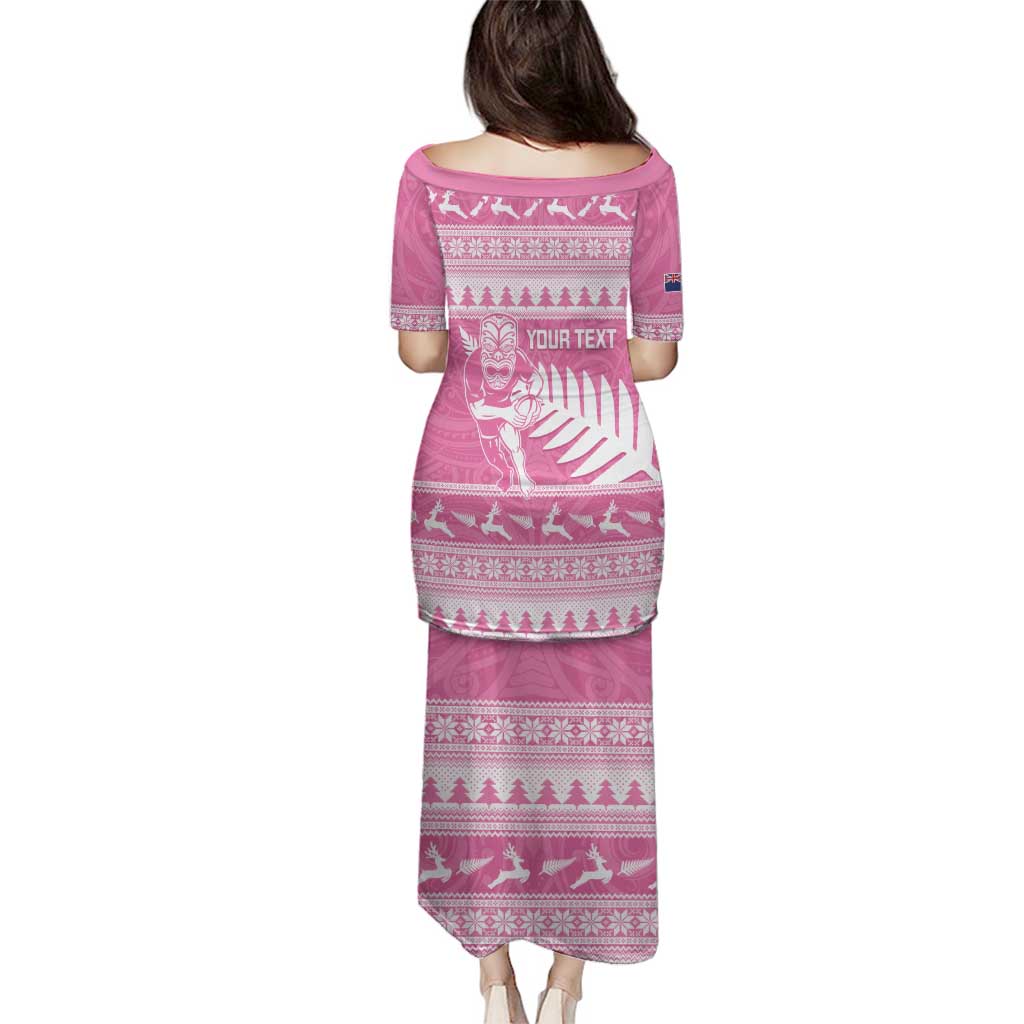New Zealand Christmas Rugby Personalised Family Matching Puletasi and Hawaiian Shirt Meri Kirihimete All Black Maori Pink Version - Aussie Hoodie