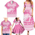 New Zealand Christmas Rugby Personalised Family Matching Summer Maxi Dress and Hawaiian Shirt Meri Kirihimete All Black Maori Pink Version - Aussie Hoodie
