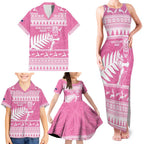 New Zealand Christmas Rugby Personalised Family Matching Tank Maxi Dress and Hawaiian Shirt Meri Kirihimete All Black Maori Pink Version - Aussie Hoodie