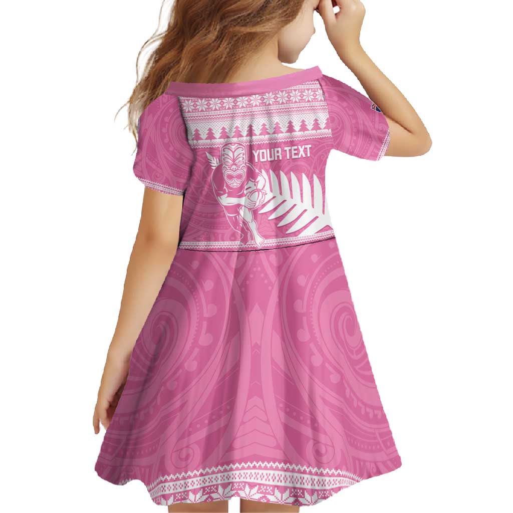 New Zealand Christmas Rugby Personalised Family Matching Tank Maxi Dress and Hawaiian Shirt Meri Kirihimete All Black Maori Pink Version - Aussie Hoodie