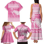 New Zealand Christmas Rugby Personalised Family Matching Tank Maxi Dress and Hawaiian Shirt Meri Kirihimete All Black Maori Pink Version - Aussie Hoodie