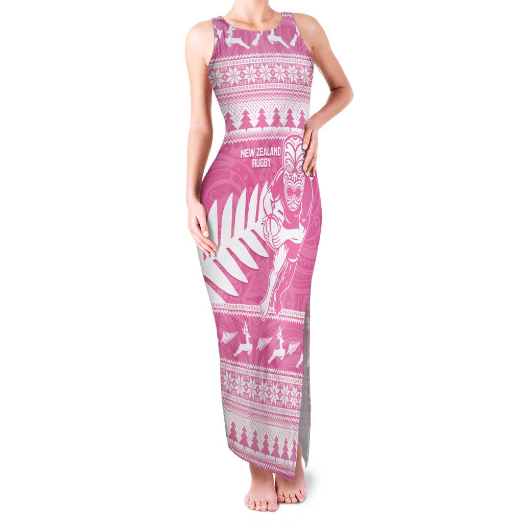 New Zealand Christmas Rugby Personalised Family Matching Tank Maxi Dress and Hawaiian Shirt Meri Kirihimete All Black Maori Pink Version - Aussie Hoodie