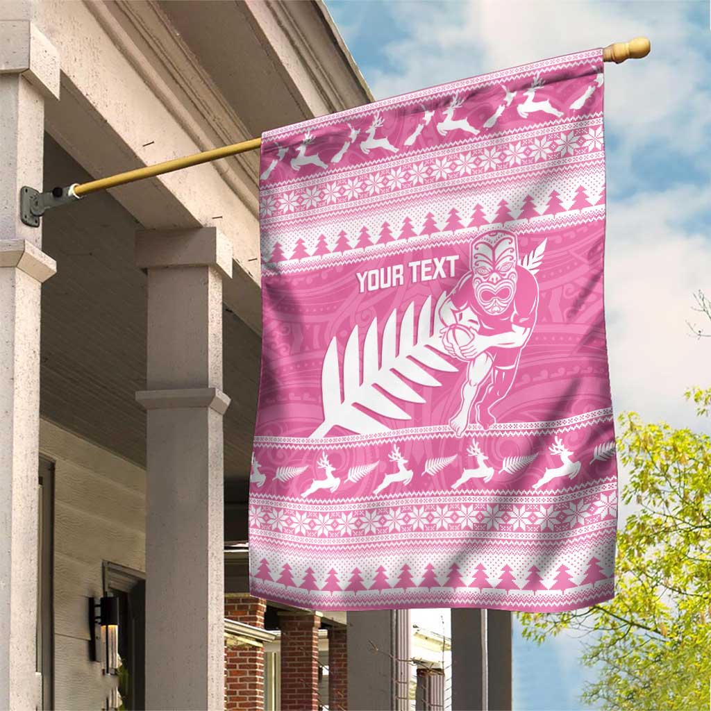 New Zealand Christmas Rugby Personalised Garden Flag Meri Kirihimete All Black Maori Pink Version - Aussie Hoodie