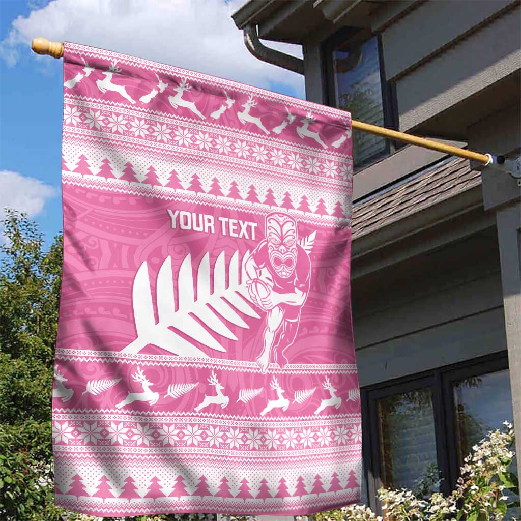 New Zealand Christmas Rugby Personalised Garden Flag Meri Kirihimete All Black Maori Pink Version - Aussie Hoodie