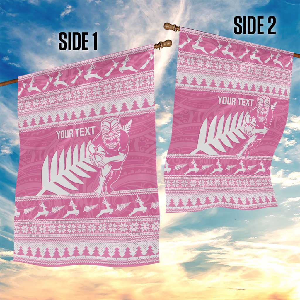New Zealand Christmas Rugby Personalised Garden Flag Meri Kirihimete All Black Maori Pink Version - Aussie Hoodie