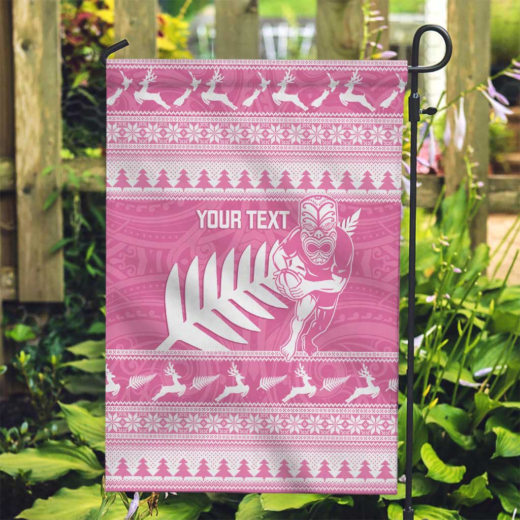New Zealand Christmas Rugby Personalised Garden Flag Meri Kirihimete All Black Maori Pink Version - Aussie Hoodie