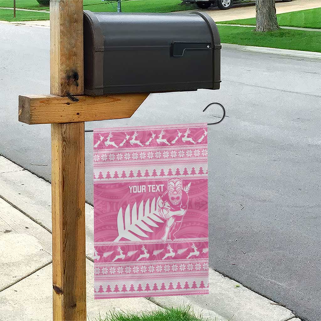 New Zealand Christmas Rugby Personalised Garden Flag Meri Kirihimete All Black Maori Pink Version - Aussie Hoodie