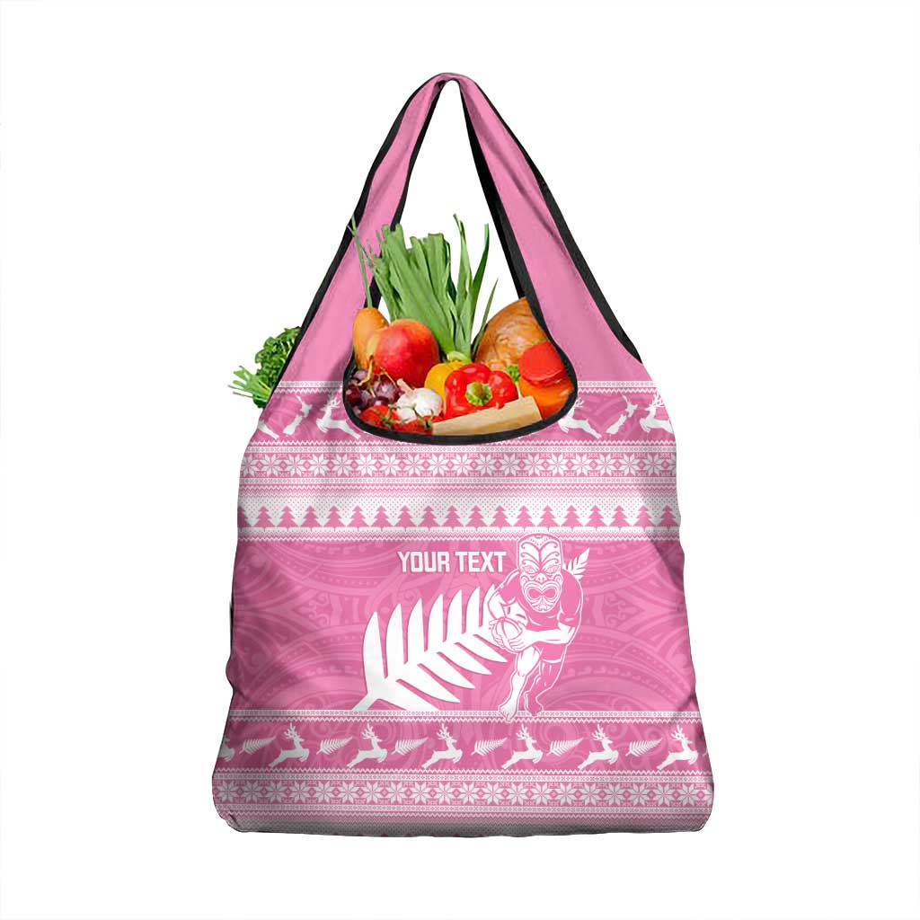 New Zealand Christmas Rugby Personalised Grocery Bag Meri Kirihimete All Black Maori Pink Version - Aussie Hoodie