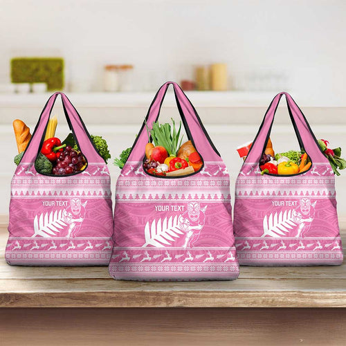 New Zealand Christmas Rugby Personalised Grocery Bag Meri Kirihimete All Black Maori Pink Version - Aussie Hoodie