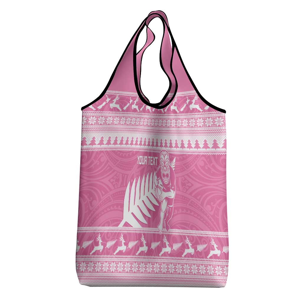 New Zealand Christmas Rugby Personalised Grocery Bag Meri Kirihimete All Black Maori Pink Version - Aussie Hoodie