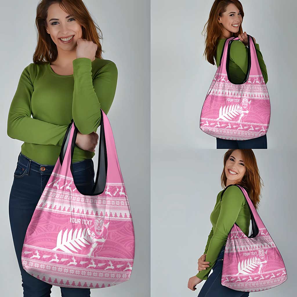 New Zealand Christmas Rugby Personalised Grocery Bag Meri Kirihimete All Black Maori Pink Version - Aussie Hoodie