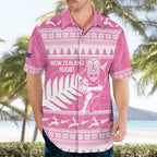 New Zealand Christmas Rugby Personalised Hawaiian Shirt Meri Kirihimete All Black Maori Pink Version - Aussie Hoodie