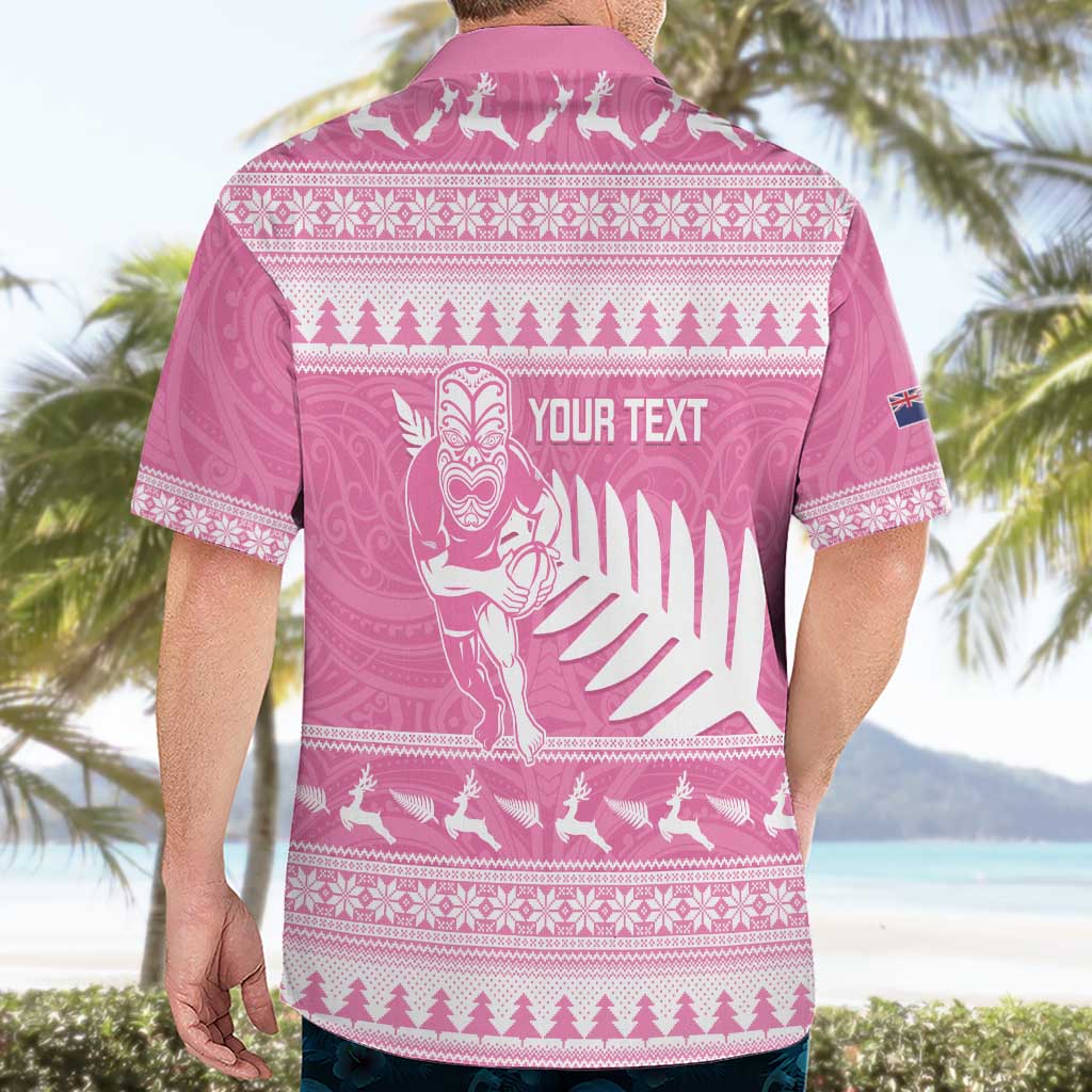 New Zealand Christmas Rugby Personalised Hawaiian Shirt Meri Kirihimete All Black Maori Pink Version - Aussie Hoodie