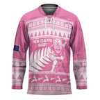 New Zealand Christmas Rugby Personalised Hockey Jersey Meri Kirihimete All Black Maori Pink Version - Aussie Hoodie
