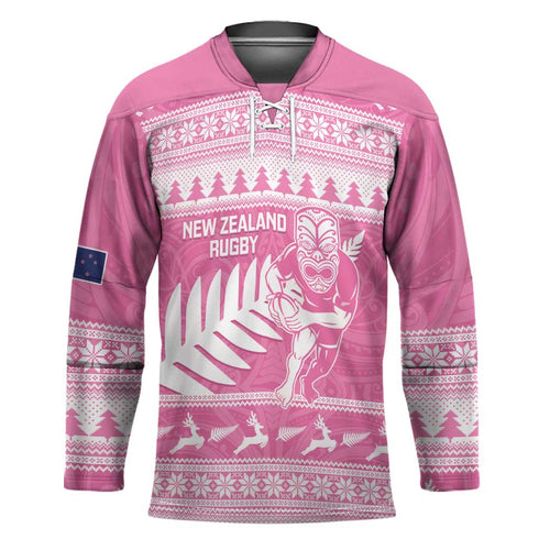 New Zealand Christmas Rugby Personalised Hockey Jersey Meri Kirihimete All Black Maori Pink Version - Aussie Hoodie