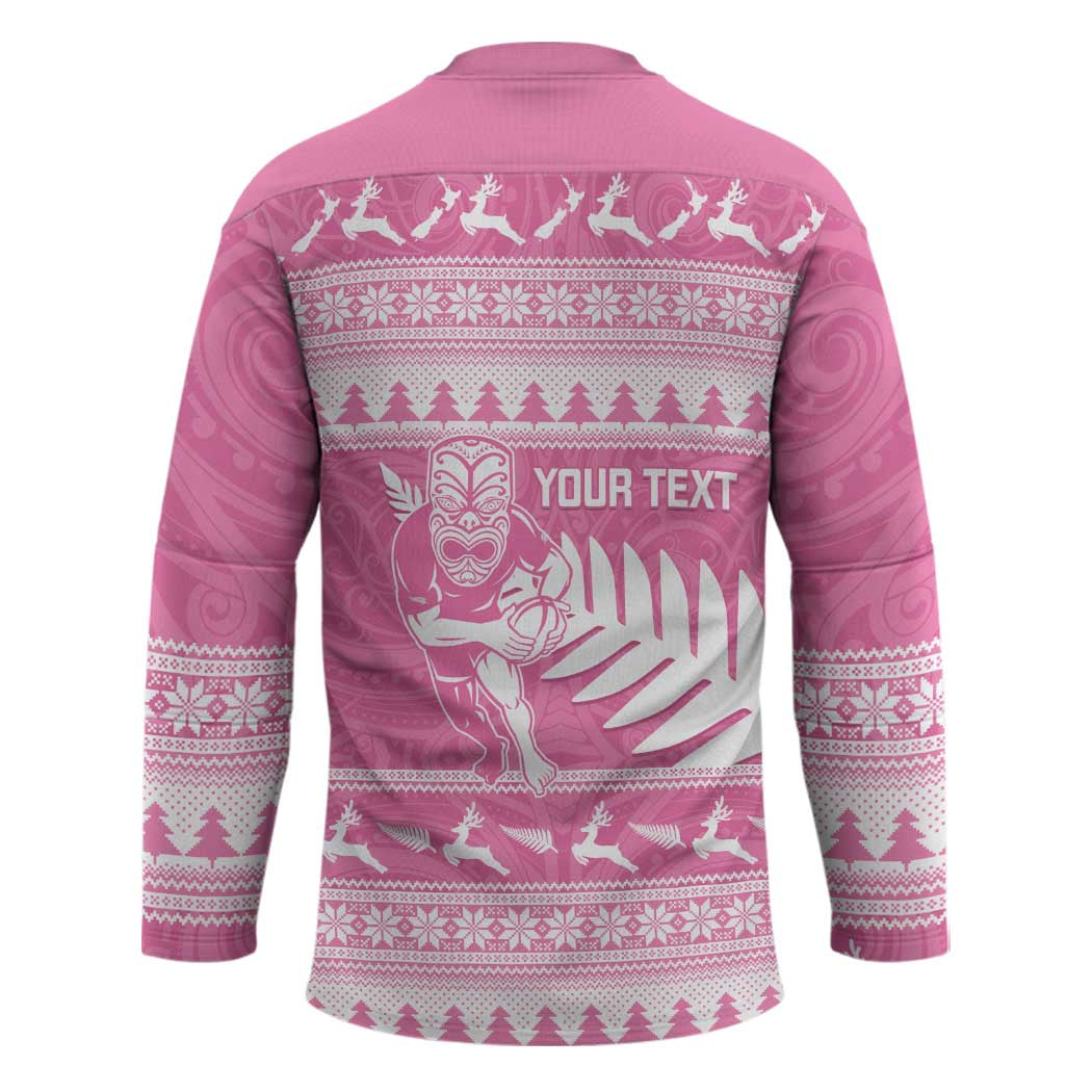 New Zealand Christmas Rugby Personalised Hockey Jersey Meri Kirihimete All Black Maori Pink Version - Aussie Hoodie