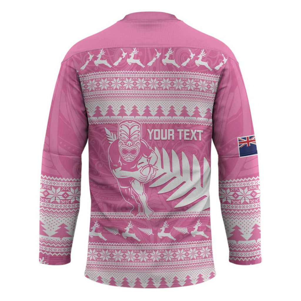 New Zealand Christmas Rugby Personalised Hockey Jersey Meri Kirihimete All Black Maori Pink Version - Aussie Hoodie