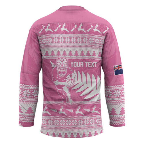 New Zealand Christmas Rugby Personalised Hockey Jersey Meri Kirihimete All Black Maori Pink Version - Aussie Hoodie