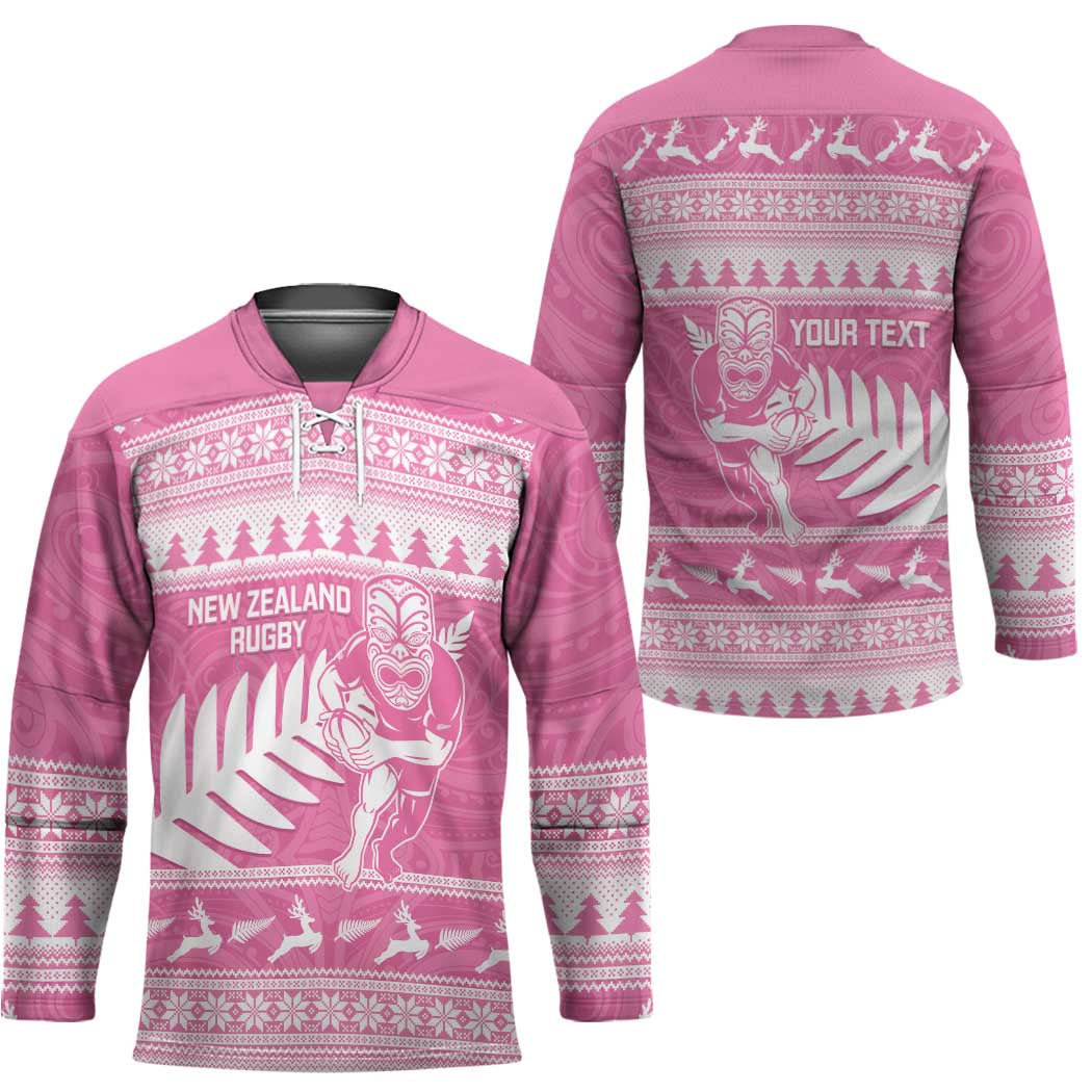 New Zealand Christmas Rugby Personalised Hockey Jersey Meri Kirihimete All Black Maori Pink Version - Aussie Hoodie
