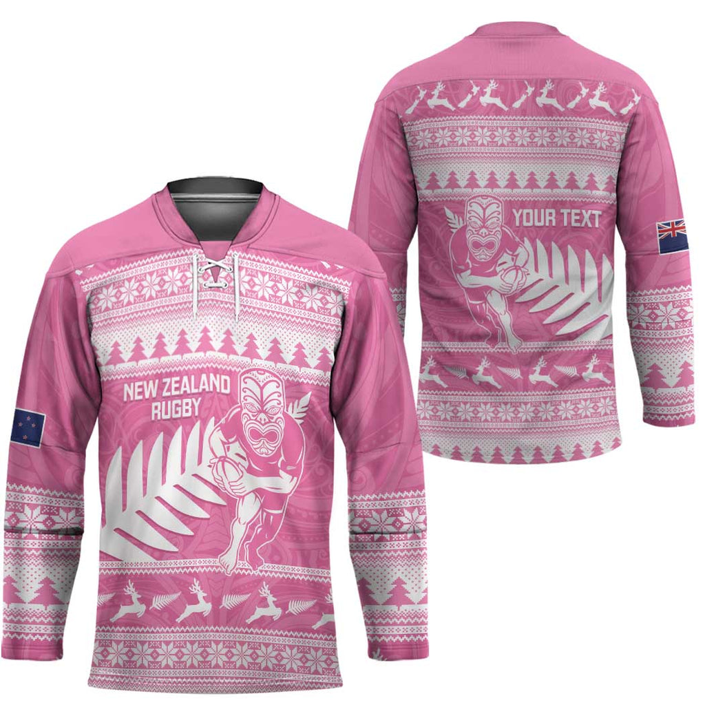 New Zealand Christmas Rugby Personalised Hockey Jersey Meri Kirihimete All Black Maori Pink Version - Aussie Hoodie