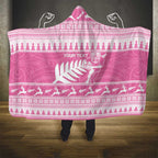 New Zealand Christmas Rugby Personalised Hooded Blanket Meri Kirihimete All Black Maori Pink Version - Aussie Hoodie