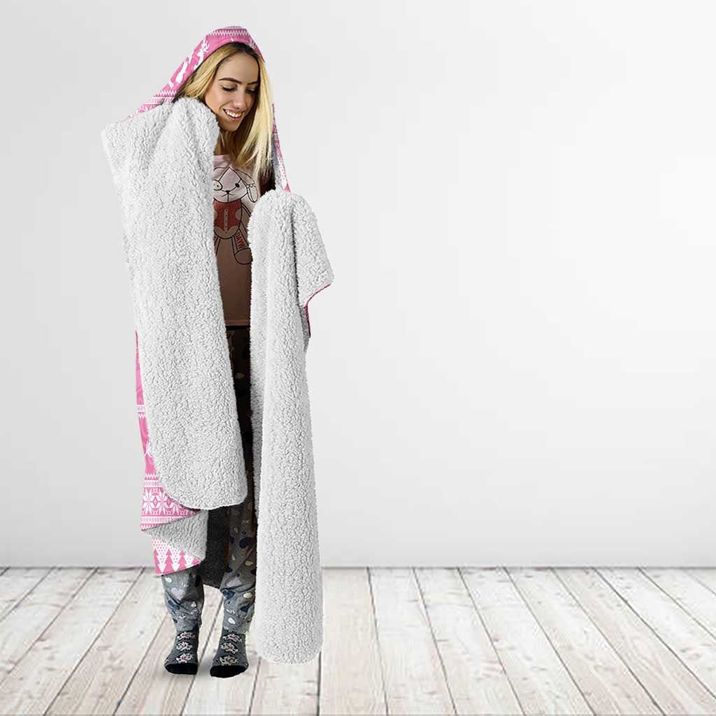 New Zealand Christmas Rugby Personalised Hooded Blanket Meri Kirihimete All Black Maori Pink Version - Aussie Hoodie