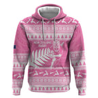New Zealand Christmas Rugby Personalised Hoodie Meri Kirihimete All Black Maori Pink Version - Aussie Hoodie