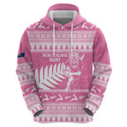 New Zealand Christmas Rugby Personalised Hoodie Meri Kirihimete All Black Maori Pink Version - Aussie Hoodie