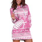 New Zealand Christmas Rugby Personalised Hoodie Dress Meri Kirihimete All Black Maori Pink Version - Aussie Hoodie
