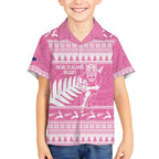 New Zealand Christmas Rugby Personalised Kid Hawaiian Shirt Meri Kirihimete All Black Maori Pink Version - Aussie Hoodie