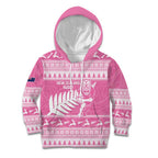 New Zealand Christmas Rugby Personalised Kid Hoodie Meri Kirihimete All Black Maori Pink Version - Aussie Hoodie