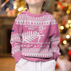 New Zealand Christmas Rugby Personalised Kid Ugly Christmas Sweater Meri Kirihimete All Black Maori Pink Version - Aussie Hoodie