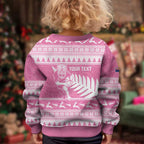 New Zealand Christmas Rugby Personalised Kid Ugly Christmas Sweater Meri Kirihimete All Black Maori Pink Version - Aussie Hoodie