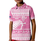 New Zealand Christmas Rugby Personalised Kid Polo Shirt Meri Kirihimete All Black Maori Pink Version - Aussie Hoodie