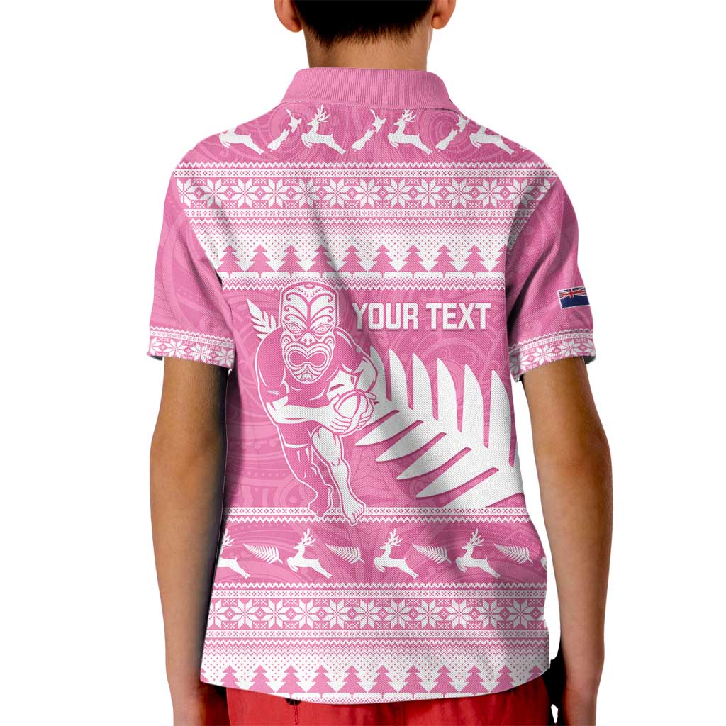 New Zealand Christmas Rugby Personalised Kid Polo Shirt Meri Kirihimete All Black Maori Pink Version - Aussie Hoodie