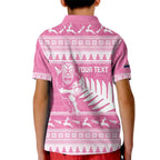 New Zealand Christmas Rugby Personalised Kid Polo Shirt Meri Kirihimete All Black Maori Pink Version - Aussie Hoodie