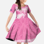 New Zealand Christmas Rugby Personalised Kid Short Sleeve Dress Meri Kirihimete All Black Maori Pink Version - Aussie Hoodie