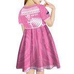 New Zealand Christmas Rugby Personalised Kid Short Sleeve Dress Meri Kirihimete All Black Maori Pink Version - Aussie Hoodie