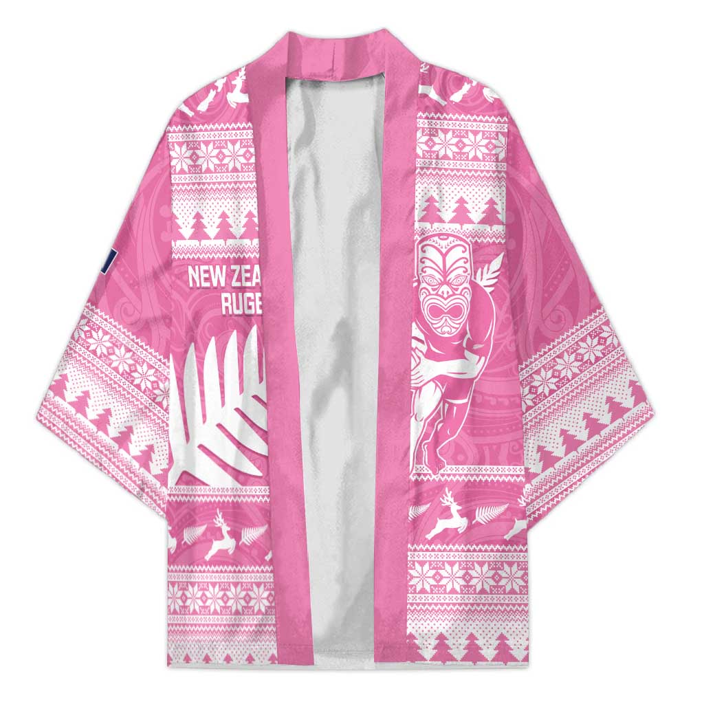 New Zealand Christmas Rugby Personalised Kimono Meri Kirihimete All Black Maori Pink Version - Aussie Hoodie