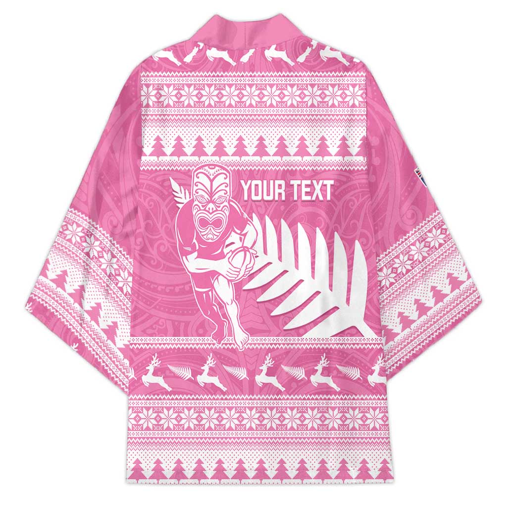 New Zealand Christmas Rugby Personalised Kimono Meri Kirihimete All Black Maori Pink Version - Aussie Hoodie