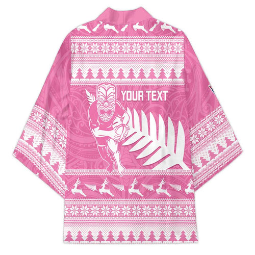 New Zealand Christmas Rugby Personalised Kimono Meri Kirihimete All Black Maori Pink Version - Aussie Hoodie