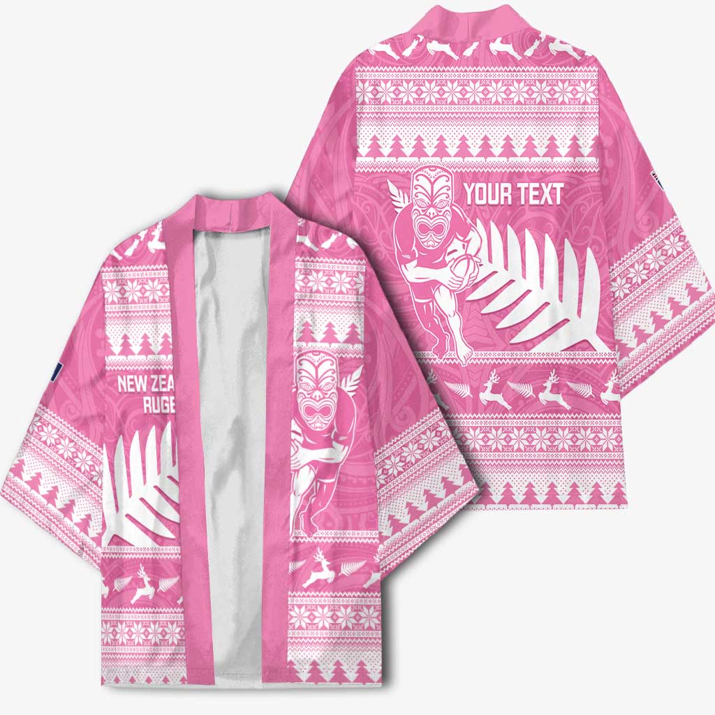 New Zealand Christmas Rugby Personalised Kimono Meri Kirihimete All Black Maori Pink Version - Aussie Hoodie